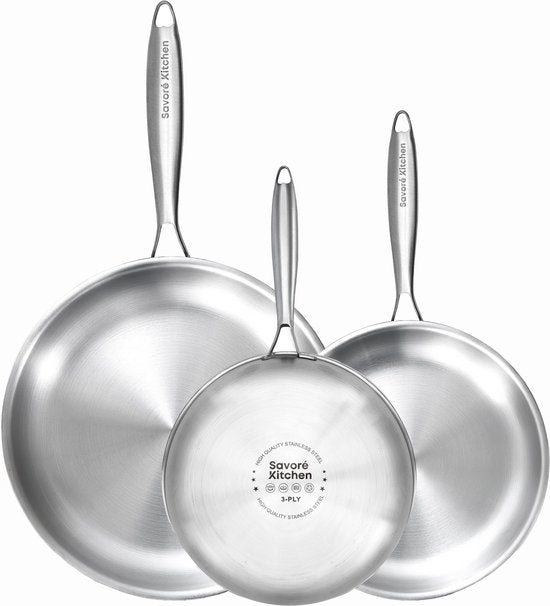 Savoré Kitchen Set de poêles à frire 3 pièces en acier inoxydable - Ø 20, 24, 28 cm Poêles - Induction - Poêles - Poêles à frire - Sets de poêles - Set de poêles à frire
