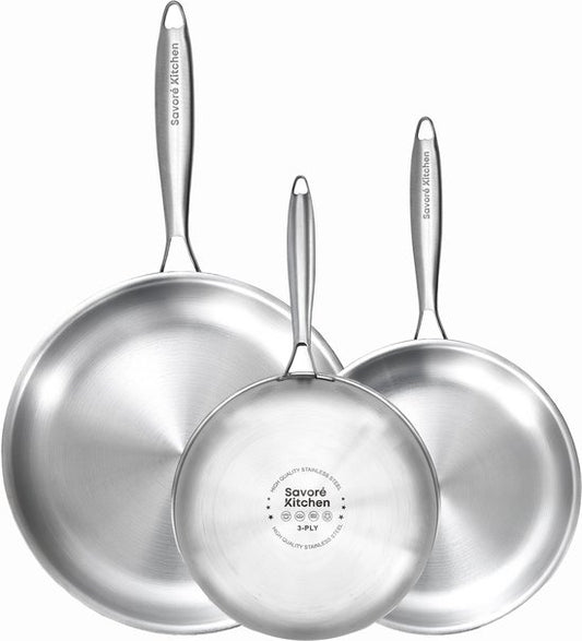 Savoré Kitchen Set de poêles à frire 3 pièces en acier inoxydable - Ø 20, 24, 28 cm Poêles - Induction - Poêles - Poêles à frire - Sets de poêles - Set de poêles à frire