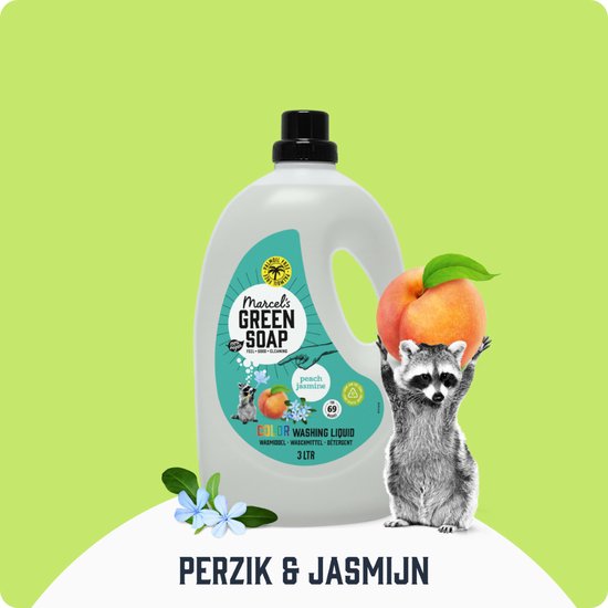 Détergent liquide Marcel's Green Soap - Grand paquet - Pêche et Jasmin - 3L - 69 lavages