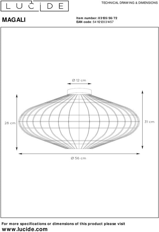 Lucide MAGALI - Plafonnier - Ø 56 cm - 1xE27 - Naturel