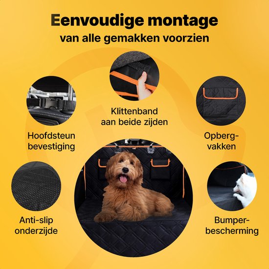 Jake and Jacky Dog Blanket Car Trunk - Couverture de voiture pour chien - Housse de protection - Avec sac de rangement et autorisation - Noir/Orange
