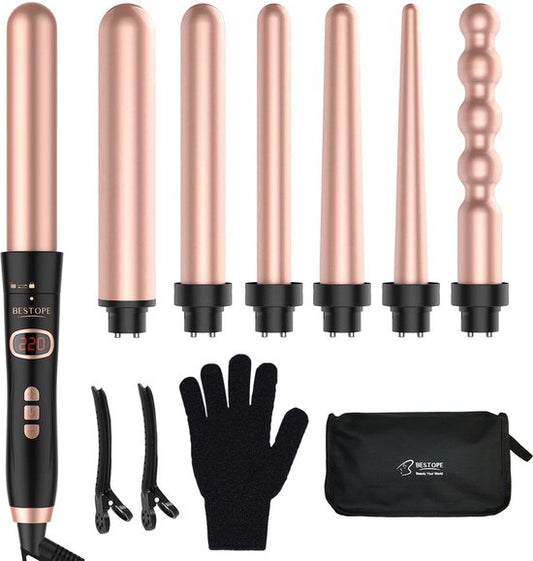 Bestope Fer à boucler 6 en 1 avec accessoires - Fer à boucler en céramique - 13 à 32mm - Rose gold