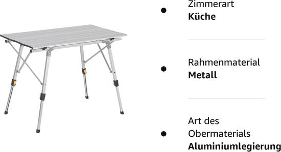 Rootz Camping Table - Bureau de pique-nique portable - Surface extérieure pliable - Support de voyage compact - Dîner en plein air - Mobilier de camping - Argent - 90x52.2cm