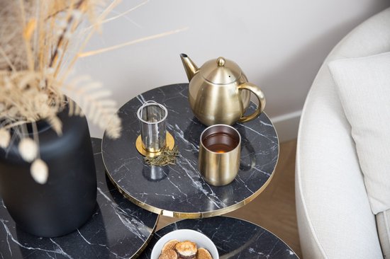 Vaja® Théière Valérie Gold - Double paroi - 1,2 litre - Théière en acier inoxydable avec filtre et porte-bouilloire