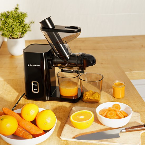 KitchenBrothers Slowjuicer - Mini presse-agrumes - Presse-légumes et fruits - Alimentation 40 mm et 50 mm - 400 ml - Noir