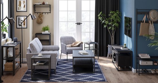 O'DADDY® Table murale - Table d'appoint industrielle - avec 2 étagères en filet - Table d'appoint 60x30x60 cm - Table de salle - couleur noir/gris foncé