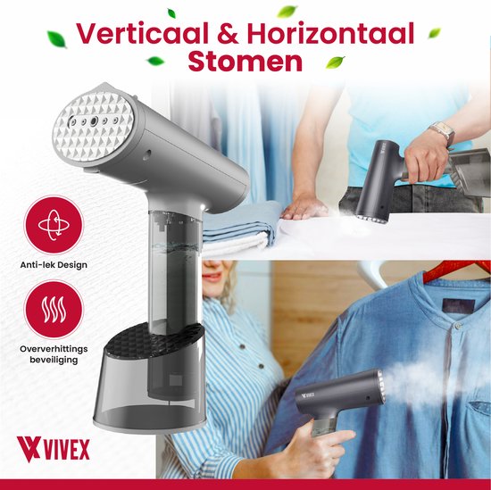 Vivex® Défroisseur à vêtements - Défroisseur à main pour vêtements - Défroisseur - Accessoire gratuit + Réservoir supplémentaire