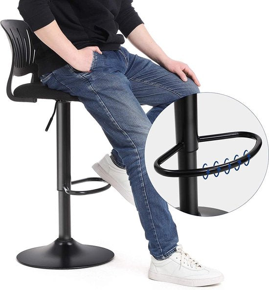 SONGMICS Tabouret de bar, ensemble de 2, tabouret de bar réglable en hauteur avec dossier couronné, pivotant à 360°, siège rembourré confortable, cuisine, bar, noir LJB04BK
