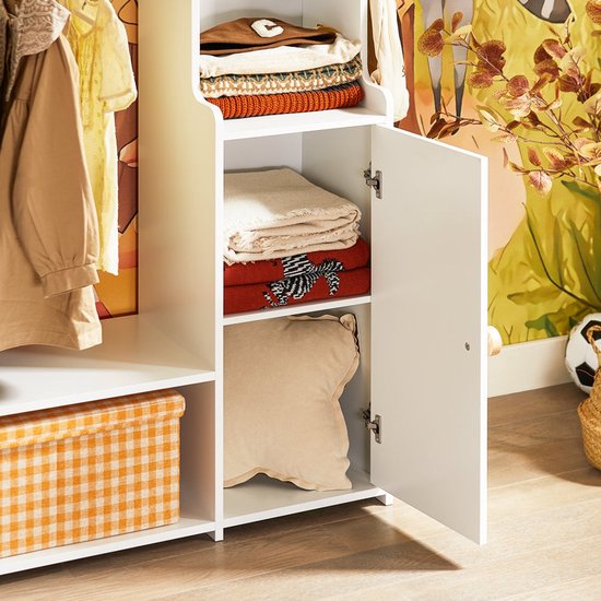 SoBuy Porte-vêtements pour enfants, Armoire avec 2 compartiments et 1 porte, solution de rangement pour chambre d'enfant, Blanc, 94x35x110 cm, KMB110-W
