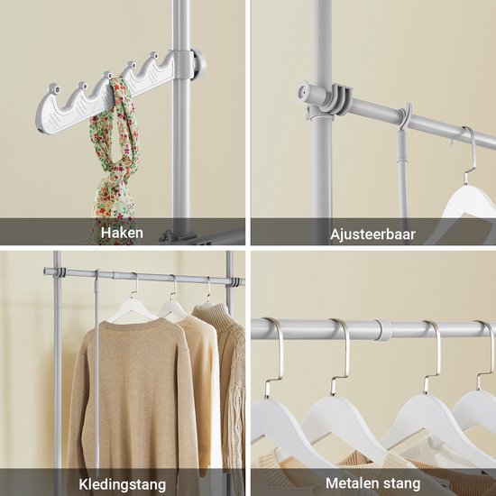 SoBuy Portemanteau télescopique - Système de rangement réglable - Système de penderie - L(75-126) × H(200-295) cm, Gris FRG109-II-HG