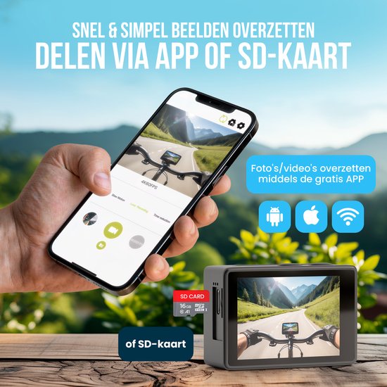 Camera 5K - Strex Action - 50MP, 60FPS - 30M - Waterproof - Écran tactile - Microphone externe - Accessoires inclus - Noir