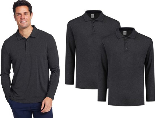 Pierre Calvini - Polo Hommes - Chemises Polo Hommes Manches Longues - Manches Longues Hommes - 2 Pack - Anthracite - XXL - Polo Hommes - T Shirt Manches Longues Hommes