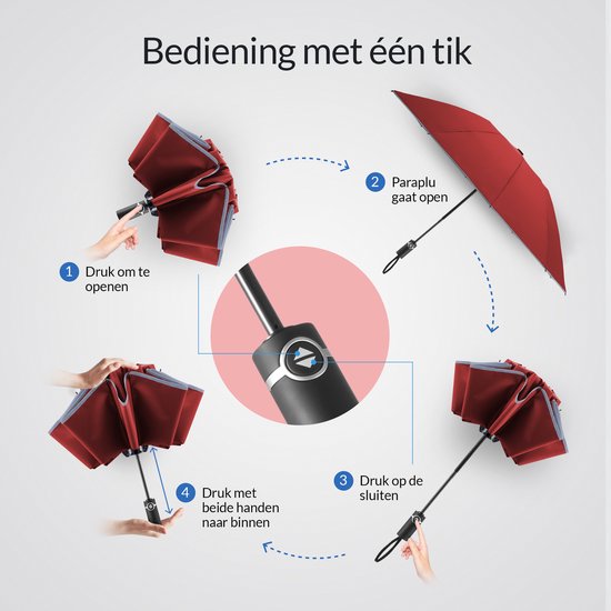 Nohrd Storm Umbrella - Bordeaux Red - Parapluie pliable - Stormproof 108 km/h - Parapluies tempête - Pliage et dépliage automatique - Réfléchissant - Parapluies - Housse de protection incluse