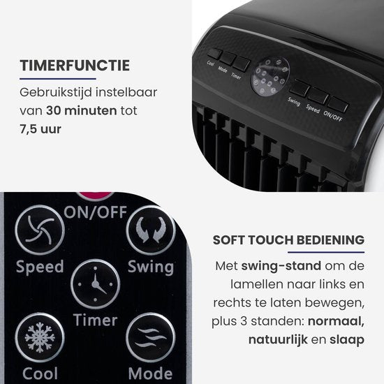 HomeTech FL-1701R Refroidisseur d'air mobile à 3 vitesses - Refroidisseur d'air mobile avec télécommande - 3 modes de fonctionnement et minuterie - Noir/Blanc