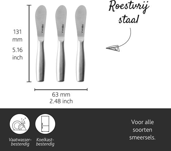 Boska Set de couteaux à tartiner Mini Copenhagen - Couteaux à fromage - 3 pièces - Acier inoxydable - Set de couteaux à fromage pour fromage frais