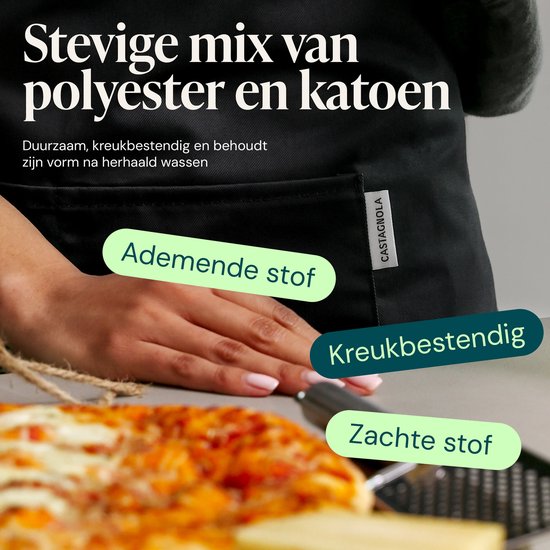 Tablier de cuisine Castagnola - Résistant à l'eau et à la saleté - Tablier de cuisine professionnel - Tablier pour femmes et hommes - Tablier de traiteur - Unisexe - Boucle réglable - Compartiments extra-larges - Noir
