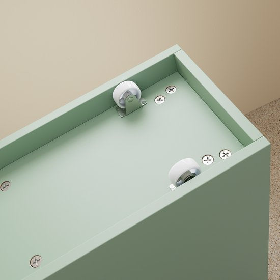 SoBuy Etagère de salle de bain avec 3 tiroirs - Meuble de salle de bain étroit sur roulettes - Rangement multifonctionnel - Vert, 65x24x82cm, BZR54-II-GR