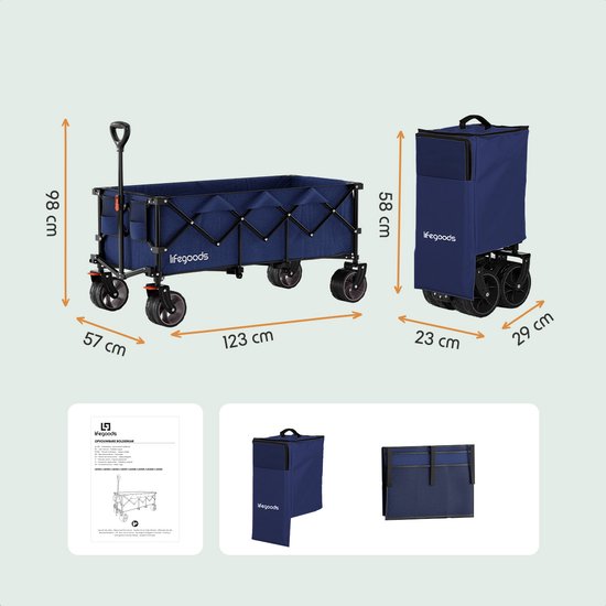 LifeGoods Wagon - XXL - pliable - 300L - 150KG de capacité de charge - bleu
