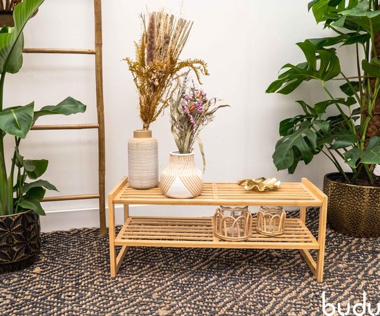 Budu Shoe Rack (2 levels) - Bamboo Shoe Rack - Wooden Shoe Cabinet - Shoe Rack wood