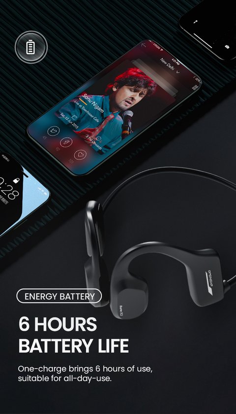 OPENAIR Bone x2 - Casque de natation étanche avec lecteur MP3 32GB et Bluetooth 5.2 - Casque de sport à conduction osseuse - étanche IPX8 - Casque de natation sans fil pour la natation, la course à pied et le fitness