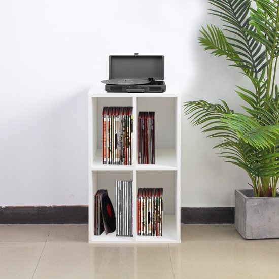 Meuble à disques vinyle - rangement disques lp - meuble tourne-disques - blanc