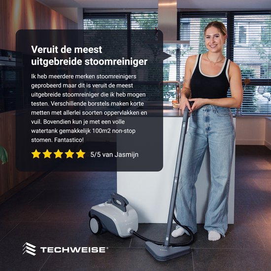 Techweise 16-in-1 Steam Cleaner - 45 minutes de vapeur - 4 bars - Nettoyeur de tapis - Machine à nettoyer - Nettoyeur de taches