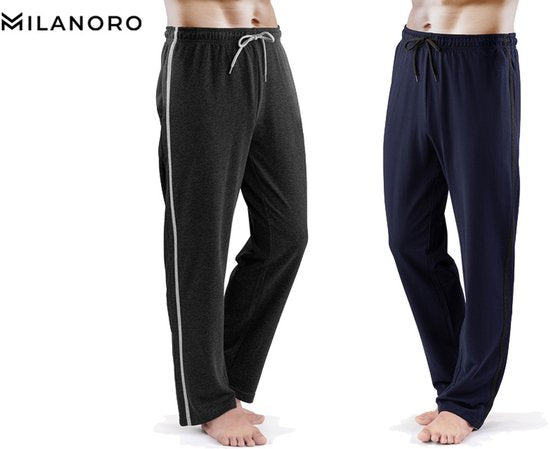 Milanoro - Lot de 2 pantalons de jogging sportifs et confortables pour hommes - Noir/Gris - XL
