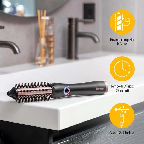 Tristar HD-2503 - Brosse thermique 3 niveaux de température - Revêtement céramique - Sans fil - Format voyage