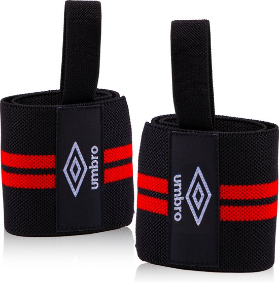 Supports de poignet Umbro - 2 pièces - Pour le fitness, le crossfit et la musculation - Rouge/Noir