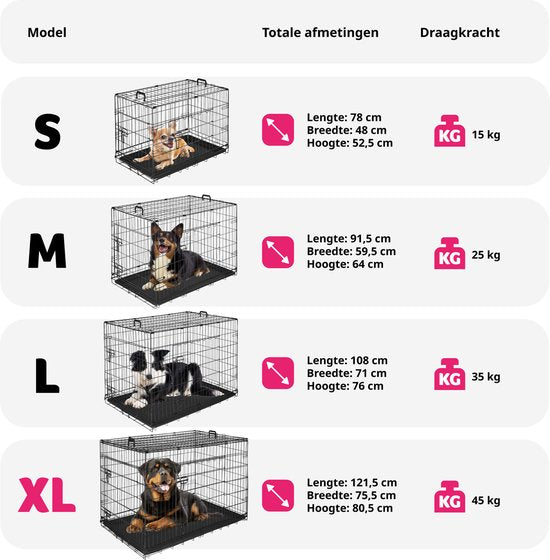 tectake® Dog Cage - Dog Fence Box - Dog Kennel - Boîte à chien pliable - Boîte de transport stable pour chiens et chiots - Pour le coffre, la voiture, le camping et la maison - 121.5 x 75.5 x 80.5 cm