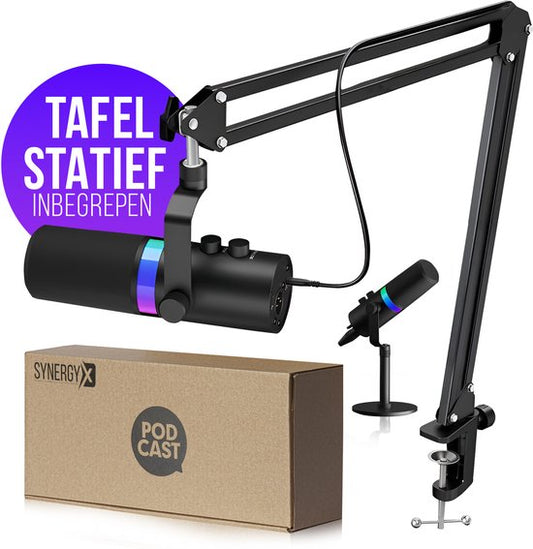 SynergyX SonicFlex Pro ll Microphone - Microphone de jeu USB avec bras XC7 - PC Gaming - Convient pour PC/PS4/PS5 - RGB - Podcast - Gaming - Streaming - Noir