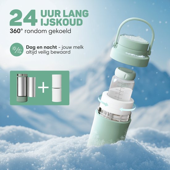 Vulpes Goods® BabyCare - Refroidisseur de lait pour les déplacements - Refroidisseur de lait maternel portable - Bouteille en acier inoxydable de 750 ml + 2 bouteilles de 300 ml sans BPA - Refroidissement jusqu'à 24 heures - Refroidisseur de lait maternel