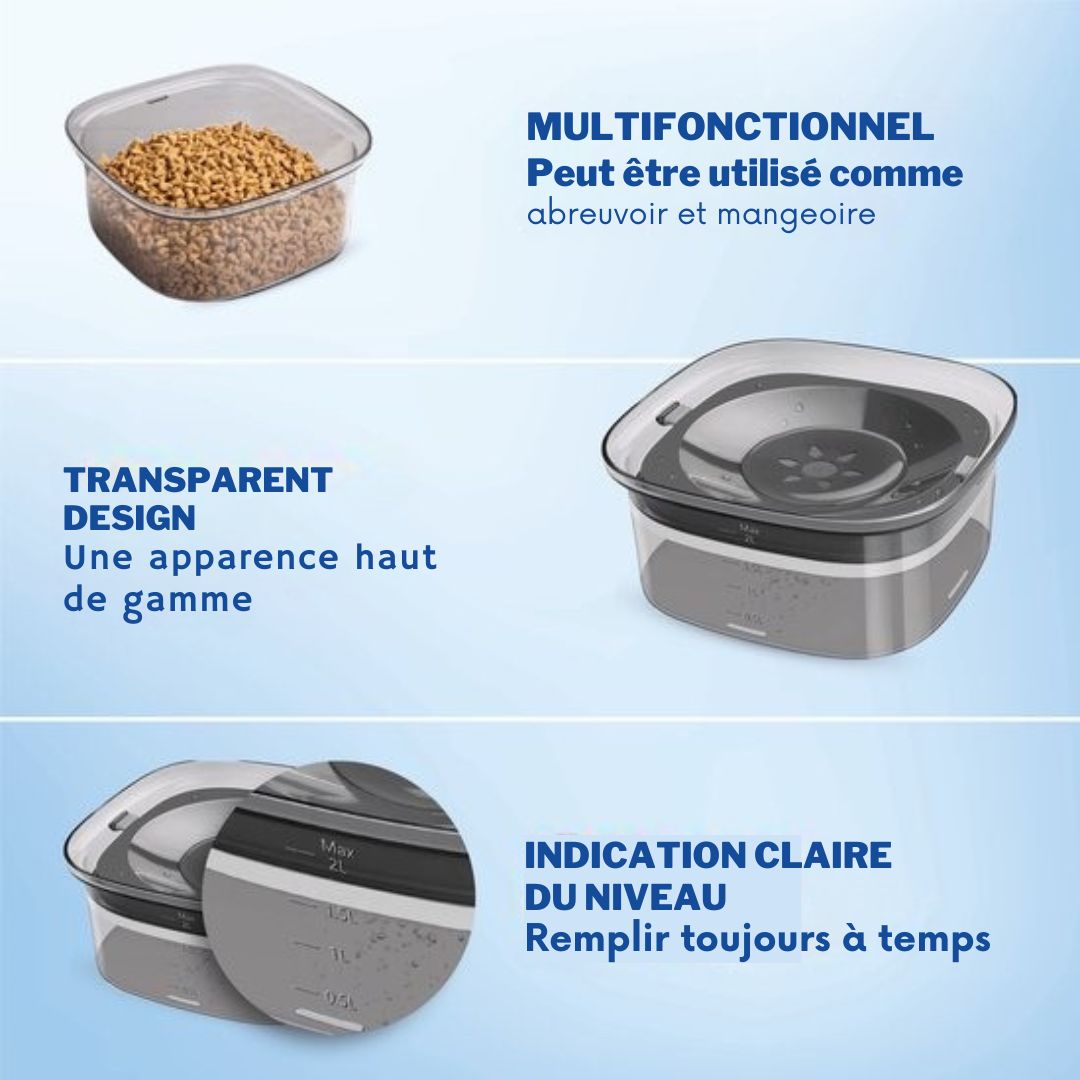 Bol à eau pour chiens Vulpes Goods® - Anti-renversement - Réduit la bave - En déplacement - 2L - Transparent Noir