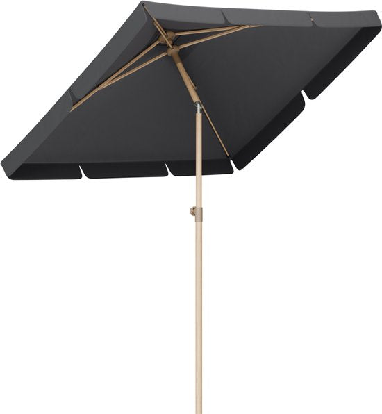 LifeGoods Parasol - Jardin - Parasol de balcon - 200x125cm - 30° inclinable - Imperméable - UPF50+ - Revêtement en bois - Gris foncé