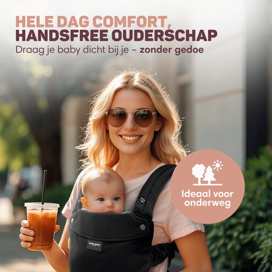Vulpes Goods® BabyCare - Porte-bébé - Porte-bébé ergonomique 0-36 mois - Porte-bébé ventral de luxe jusqu'à 20 kg - Coton OEKO-TEX® - Confort mains libres - Avec support dorsal et position M - Noir