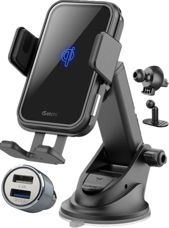 iSetchi Telefoonhouder - Qi Draadloze Oplader - 15 Watt Snellader - Ventilatierooster