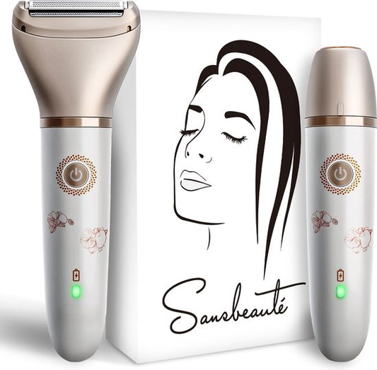 Sansbeauté® Rasoir féminin 2-en-1 - électrique - visage, aisselles et jambes - rechargeable par USB