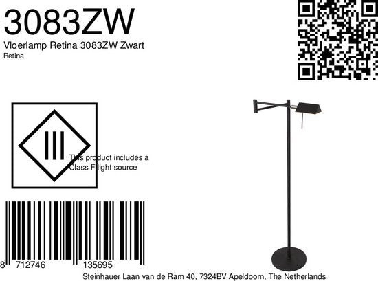 Steinhauer - lampadaire - Retina - noir - verre métal - lampe design - LED - 3083ZW