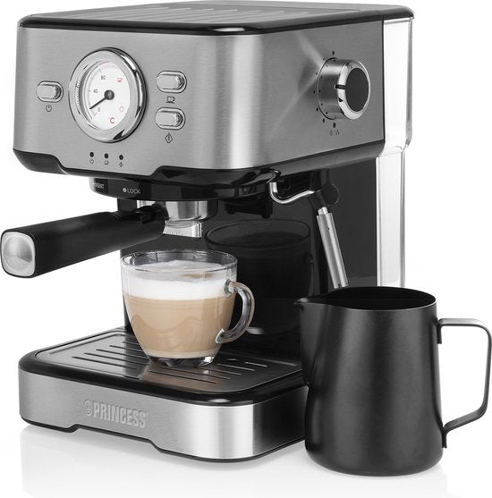Cafetière - Princess 249412 Machines à expresso pour café moulu - Avec mousseur à lait pour cappucino et latte macchiato - 2 tasses - Association de consommateurs Best Buy