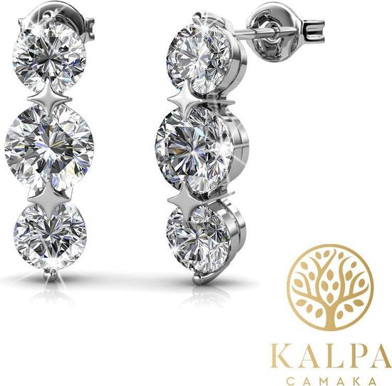 Yolora Boucles d'oreilles pour dames avec cristaux Kalpa Camaka - couleur argent - plaqué or blanc 18K - emballage cadeau