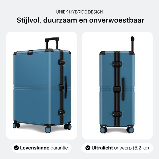 ONYX Hybrid Pro Check-in Suitcase Large 100 Litres - Polycarbonate recyclé et design sans fermeture éclair - Valise de voyage avec serrure TSA et roues Spinner - Trolley léger avec compartiment pour ordinateur portable - Glacier Blue