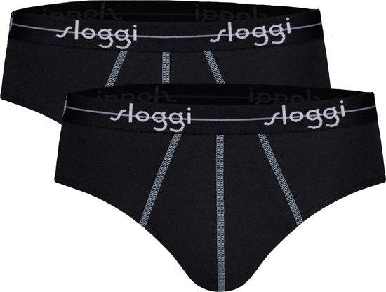 sloggi Start Midi 2-Pack Briefs - Hommes - Coton/Elastane - Taille régulière - Bande élastique - Noir - Taille XL