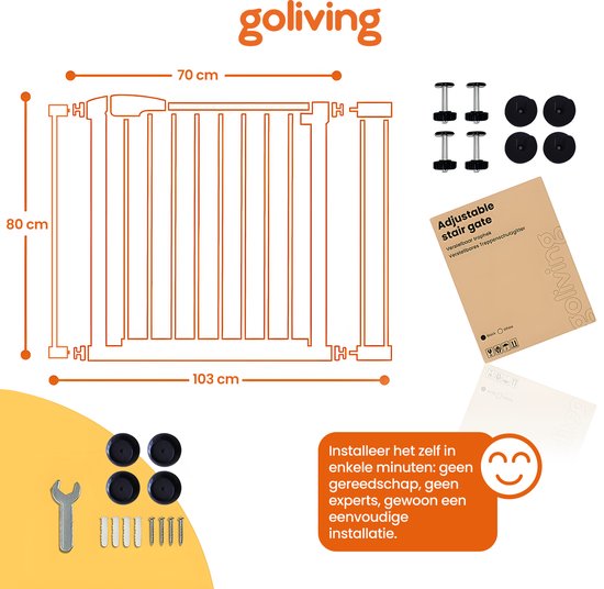 Goliving Porte d'escalier sans perçage - 2 pièces - 75 à 103 cm - Fixation par pince - Modèle à pince - Extensible - Métal - Barrière pour enfants - Barrière pour chiens - Noir