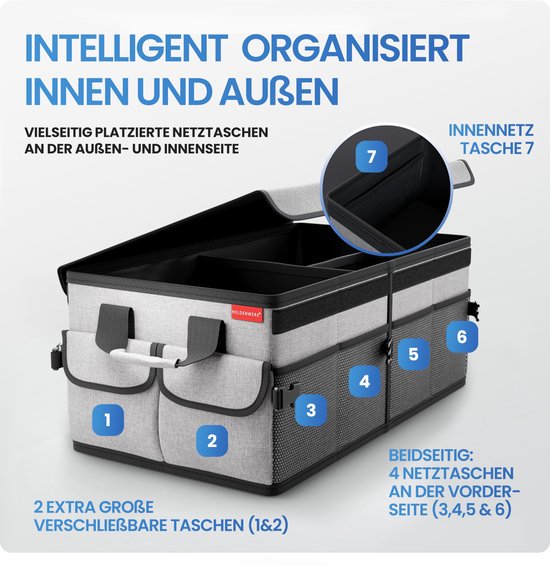 HELDENWERK Organisateur de bottes premium avec couvercle, robuste et antidérapant - Sac à bottes pliable, grand avec double fond - Coffre, boîte d'organisation de bottes