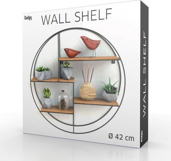 étagère murale - Gadgy - décoration murale salon en bois - Ø 42x10 cm - Métal noir