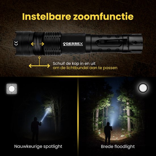 ODESSEY Lampe de poche tactique - LED rechargeable - éclairage COB - avec dragonne - Lampe de poche militaire - Lampes de poche - Enfant - Noir