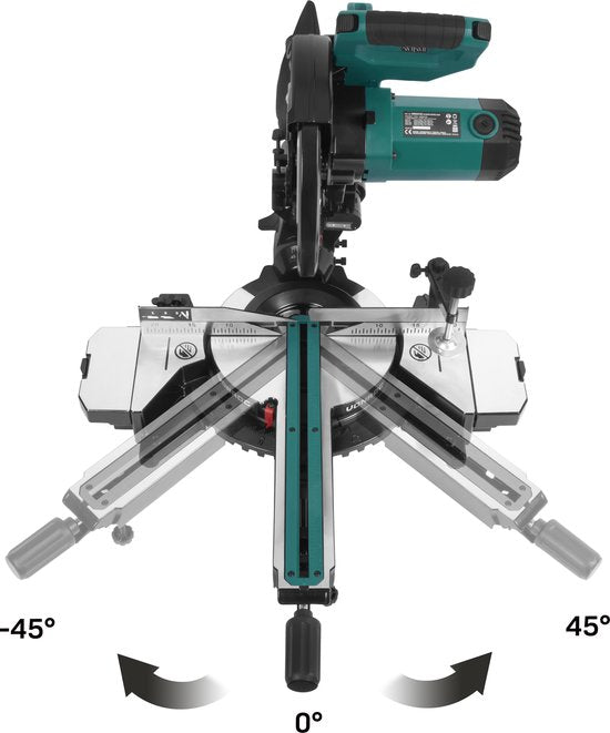 VONROC PRO tronçonneuse - scie d'abattage - scie à onglet - 2200W - Ø255mm - Coupe le bois, le plastique et le métal - Vitesse réglable - Capacité de coupe 340mm - Rallonge de table réglable - Fonction de traction - Inclinable - Butée de longueur - Inclus