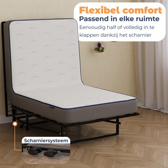 Best Life Lit pliant 90x200 - Lit d'appoint avec matelas - Lit pliant - Lit pliant 1 personne