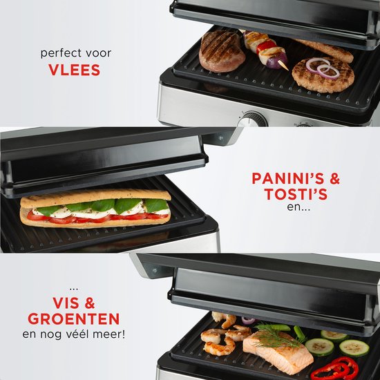 Bourgini - Grille de contact 29cm x 23cm - Appareil à griller Grille à panini et fer à toasti - Revêtement céramique sans PFAS - Grille de contact en acier inoxydable
