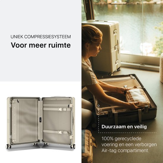 ONYX Hybrid Pro Check-in Suitcase Large 100 Liter - Recycled Polycarbonate and Zipperless Design - Travel suitcase with TSA lock and Spinner wheels - Lightweight Trolley with Laptop compartment - Ivory White